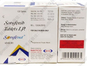 Natco Sorafenib Sorafenat 200mg*120 قرص سرطان هپاتوسلولر، سرطان سلول های کلیوی، سرطان تیروئید، تومور استرومال گوارش، تومور دسموئید، آنژیوسارکوم، تومور فیبروس تک نفره